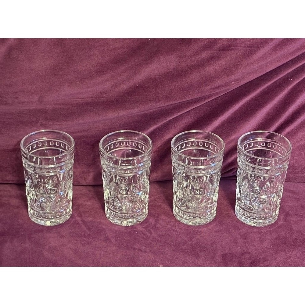 Vtg 4 pc Set Clear Juice Drinking Glasses 4 " One Colony Park Lane‎ Geometric